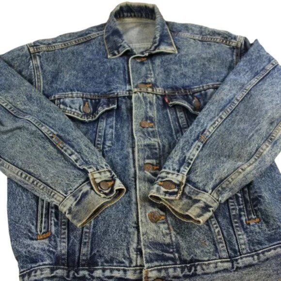 Levi Trucker Jacket Y2K Vintage Jaguar Sun Petroglyphs Logo Vintage Size Small - Picture 11 of 14